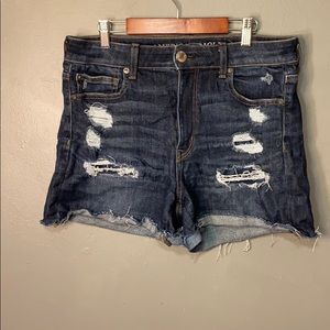 Distressed blue American eagle jean shorts